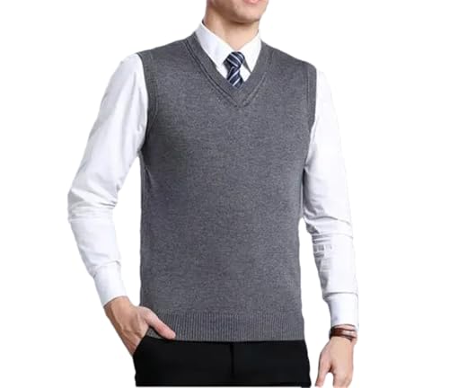 Men's Wool Pullover Vest Business Casual Knitted V-Neck Sleeveless Solid Color Outwear Tops