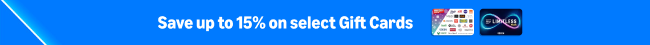 Save up to 15% on select Gift Cards