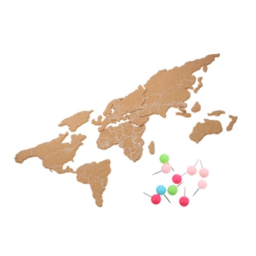 Gogogmee Cork Board Map Decorative Bulletin Board World Map Art Wall Decor Easy to Install