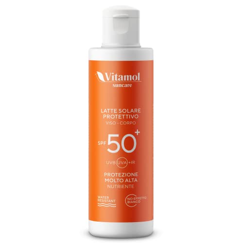 Vitamol Sonnenschutz Sehr hoher Lichtschutzfaktor 50+ Sonnenmilch für Gesicht und Körper zum Schutz vor UVA- und UVB-Strahlen Kein Weißeffekt Wasserbeständig Vitamol Sonnenschutz Sehr hoher Lichtschutzfaktor 50+ Sonnenmilch für Gesicht und Körper zum Schutz vor UVA- und UVB-Strahlen Kein Weißeffekt Wasserbeständig