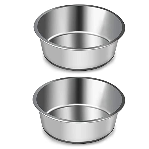 SUOXU Ciotole per cani spesse in acciaio inossidabile, 2 PCS ciotole per alimentazione cani con basi in silicone antiscivolo, ciotole per cibo e acqua per cani di taglia media e piccola (M-17CM)