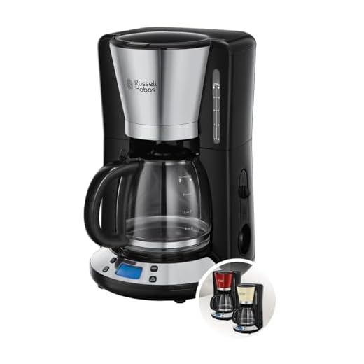 Russell Hobbs Cafetera de Goteo Victory - 15 Tazas, Jarra Cristal 1,5L, Soporte de Filtro Extraíble, Tecnología WhirlTech, Cuchara Medidora, Pantalla LCD, Programable, Negro y Plata - 24030-56