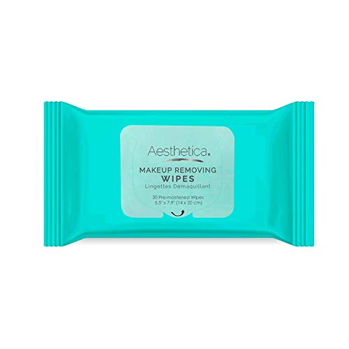 Aesthetica Makeup Removing Wipes - Facial Cleansing Towelettes - Hypoallergenic & Dermatologist Tested Make up Remover - Oil & Fragrance Free - Made in USA - 30 Ct