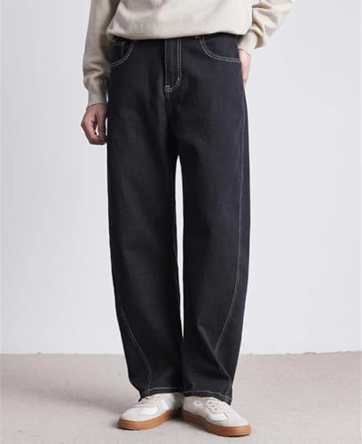 Mens Fashion Retro Denim Jeans Multi Pocket Straight Jeans Loose Casual Mid Waist Trousers2