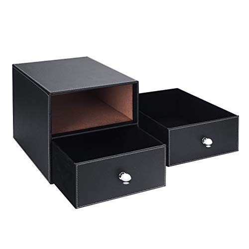 Leather Desk Organizer with 3 Drawers PU Leather Desk Filing Cabinet Desktop Filing A4 File Organization Cabinet Executive Office Supplies Document Holder Cabinet Drawer Stackable Storage Box - Thumbnail 6