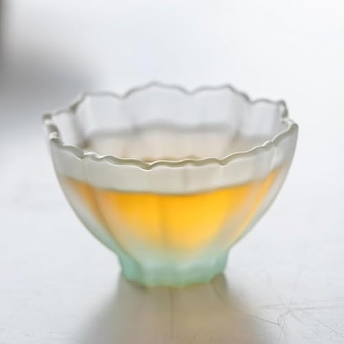 Zxyler ポカロティー耐熱ガラスロータスカップ 90ml お猪口サイズ 湯呑み・おちょこ・ティーカップ・マスターカップ兼用 冷茶グラスとしても活用可 美しいクリア透明デザイン 茶具・茶器として日本酒・お茶に最適 洗いやすい特性 家庭用・来客用に対応 プ