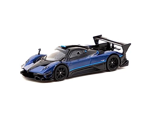 Modelo a Escala 1:64 Pagani Zonda Revolucion Azul Metálico y Negro con Rayas Celestes Global64 Serie de Diecast por Tarmac Works T64G-TL016-BL