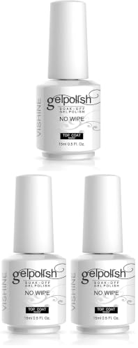 Image of Vishine Top Coat- 15ML No Wipe Top Coat Gel Nail Polish High Gloss Shine Finish Long Lasting Home DIY Professional Manicure (Pack of 3)