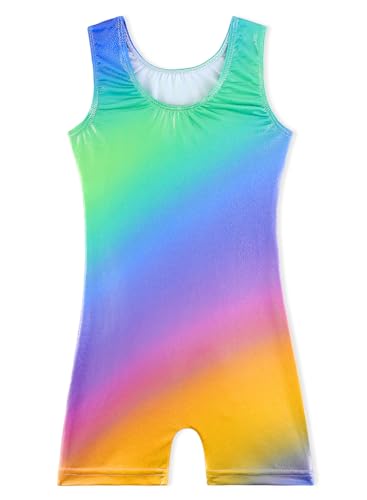 Leotards for Girls Gymnastics Toddler Dance Biketards Mermaid Unicorn Athletic Dance Wear Shiny Rainbow Blue Hotpink