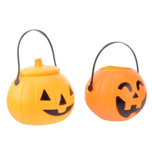 FUNOMOCYA 2Pcs Halloween Pumpkin Lanterns with LED Lights Plastic Pumpkin Buckets for Trick Treat Decorative Halloween Party Props for Friends