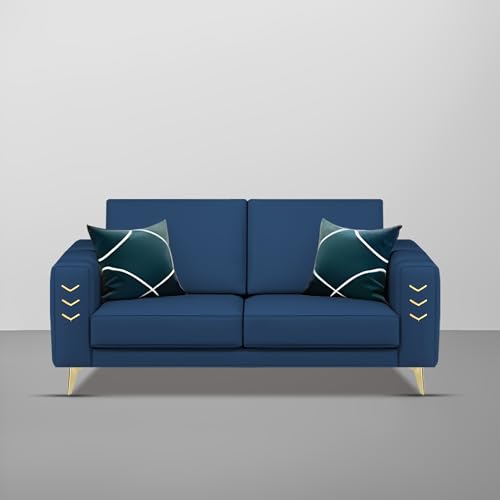 Image of Casaliving Falco 2 Seater Sofa Set for Living Room (Blue Fabric) Premium Fabric Sofa