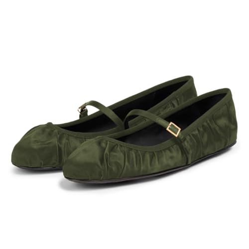 FOWT Women Fashion Round Toe Pleated Foldable Ballet Flats Single Strap Comfortable Mary Jane Flats for Ballroom Dance Casual Walking Size 4-16 US