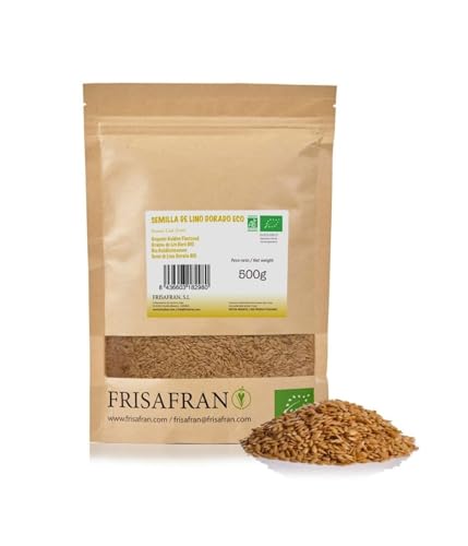 FRISAFRAN | Semilla de Lino Dorado Entera Ecológico 500g | Superalimento Organico | lino dorado | Semillas de lino marrón | Ácidos grasos | Fuente Natural de Fibra | Omega 3 | 100% Vegano | Sin Gluten