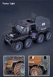 Image of Metal Pull Back Diecast Car 1:32 Police Truck 8X8 Pull Back Car Model with Sound Light Boys Gifts Toys for Kids【Pack of 1】,multicolor