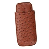 PACKOVE 棕色オーストリッチ模様レザー製葉巻収納ケース ポータブル用キャリーケース 耐久性と防錆機能付き 葉巻保湿保持に 簡単操作で持ち運び便利