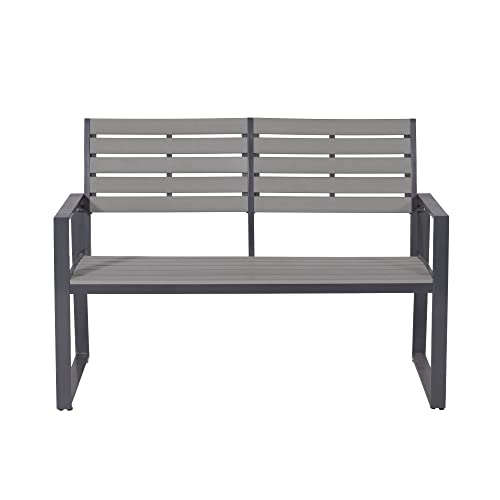 GMD Living Aluminium Gartenbank Detroit, Parkbank, Sitzbank mit Armlehnen und Rückenlehne, 122 cm in grau