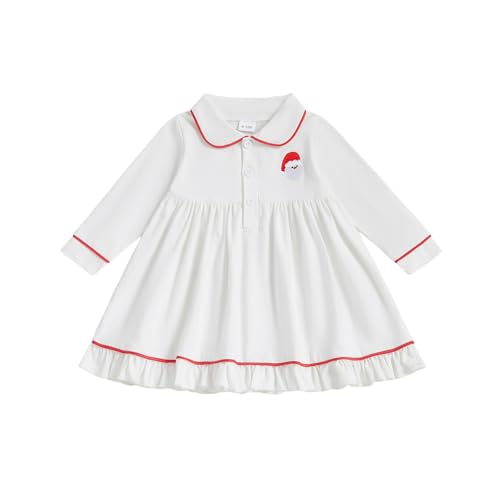 Sasaerucure Toddler Baby Girl Christmas Outfit Santa Claus Embroidery Long Sleeve Christmas Dress Pajamas Nightwear Sleepwear