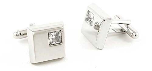Par de Mancuernillas para Hombre con Diamante Blanco y Plata miniatura 2