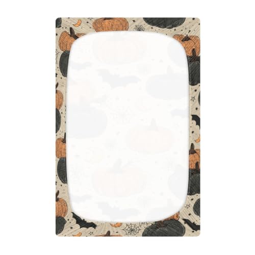 Image of Halloween Vintage Pumpkins Crib Sheets Soft Breathable Fitted Baby Crib Sheets Mattress Cover for Girls Boys, 52 inch x 28 inch x 9 inch