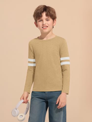 Image of Haloumoning Boys Long Sleeve Shirts Kids Crewneck T Shirts Casual Striped Tops Tees 5-14 Years