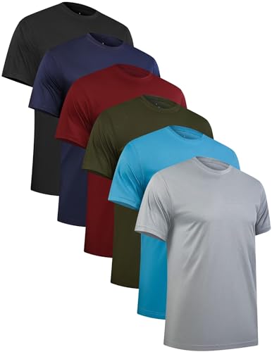 Rolimaka 6 Pack T Shirts for Men Quick Dry Short Sleeve Sport Shirts Moisture Wicking Active Athletic Gym Running Tops Mens Work Shirts SetA L
