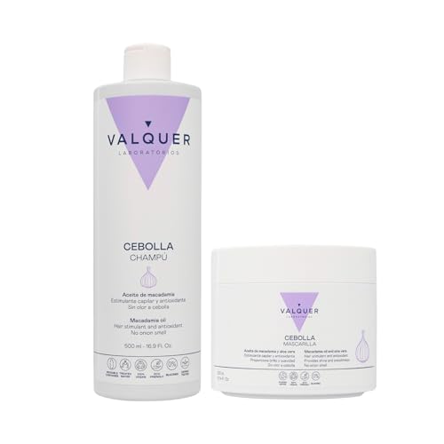 VALQUER Pack Champú 500 ml y Mascarilla 300 ml de Cebolla | Purifica y Regula el Pelo Graso | Anticaída y Antioxidante, Revitaliza Todo Tipo de Cabello | Proporciona Fuerza y Volumen