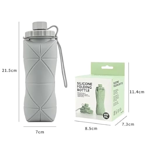 Image of Folding Silicone Sports Water Bottle | Collapsible BPA-Free Travel Bottle | Leakproof Lightweight Water Bottle for Gym Hiking Camping Outdoor | Reusable Foldable Bottle with (Grey)