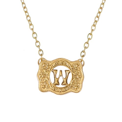 14K Gold Belt Buckle Necklace Western Style Initial Letter Pendant Necklace, Decorative Belt Buckle Frame Design