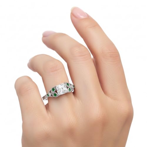 Image of Choose Your Gemstone Split Band Antique Ring Sterling Silver Princess Shape Side Stone Engagement Rings Minimal Modern Design Birthday Wedding Gift US Size 4 to 12