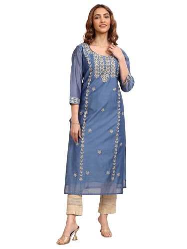 Image of Libas Embroidered Chanderi Silk Straight Kurta | Ethnic wear | Bridal Suit | Wedding Dress | Occasion wear