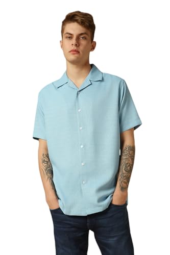 Image of Dennis Lingo Men's Half Sleeve Cuban Collar Solid Textured Relaxed Fit Casual Shirt