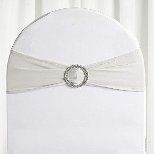 Tableclothsfactory 5 Pack Stretch Spandex Chair Sash with Silver Diamond Sash Pin Banquet Chair Band for Event Decor