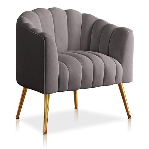 Image of Dewhut Oversized Pumpkin Couch Accent Chair, Modern Comfy Velvet Upholstered Barrel Chairs, Luxury Single Sofa Armchair for Living Room, Waiting Room, Office and Vanity, (Grey)