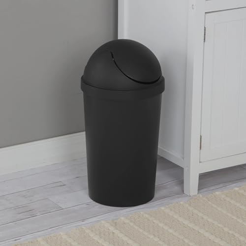 Bathroom Trash Can, 3 Gallon Small Plastic Garbage Bucket Bin with Swing Top Lid, Black