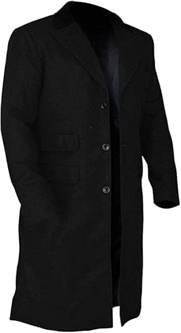 Men's New Black Black Woolen Long Trench Winter Coat Jacket - Black Wool Long Overcoat3
