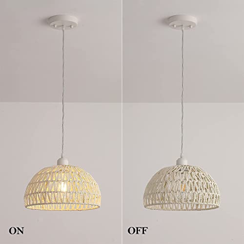 MEIXISUE Hand-Woven Rattan Wicker Boho Pendant Light,Minimalist Transitional LED Pendant Hanging Light Fixture for Kitchen Island Dining Room Restaurant Craft Room,Bulb Included W11.81 UL Listed - Image 6