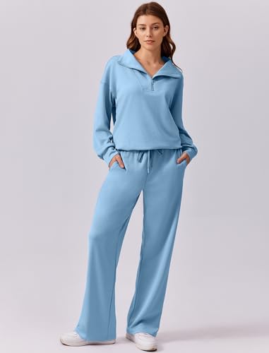 Image of PINSPARK 2 Piece Sets for Women 2026 Fall Outfits Sweatsuit Oversized Sweatshirt Wide Leg Sweatpants Matching Set Tracksuit