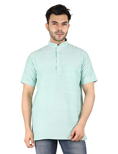 Image of LATEST CHIKAN Men's Cotton Regular Casual Strped Short Kurta Half Sleeves - (SK-LJ.DS.AS)