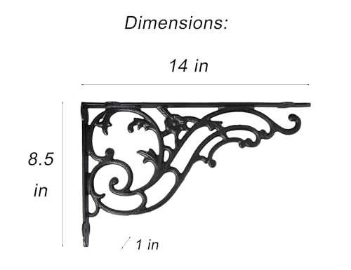 Smkolin VB14‘’ 14''X8.5'' Decorative Shelf Brackets,2 Pack Cast Iron Shelf Supply,14 Inch Large Antique Black Corbesl,Screws Anchors Included thumb #1