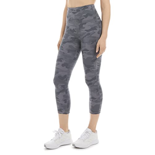 Danskin Women's High Rise Capri Camo Leggings, Grey Camo Print, Large