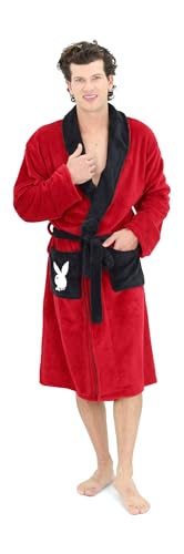 Playboy Hugh Hefner Robe for Men - Soft Plush Fleece Pimp Robe with Shawl Collar, Belt Tie & Pockets, One Size Fits Most