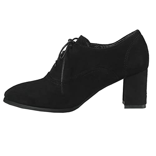 BEAUPAS Women's Chunky Lace Up Oxford Block High Heels Pointed Toe Pumps Shoes2
