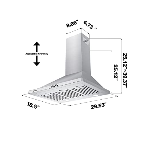 Ciarra Range Hood 30 Inch Wall Mount Chimney Hood Range 450 Cfm Ducted And Ductless Kitchen Hood Vent In Stainless Steel, Cas75302 #TOP1