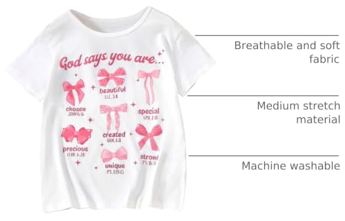 Image of BEAUDRM Girl's Bow Shirt Cute Graphic Tees Letter Print Short Sleeve Crew Neck Summer T Shirt