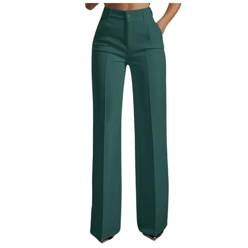 Pantalones de vestir para mujer, de moda, cintura alta, elásticos, pantalones de trabajo, informales, de pierna recta, con bolsillos, verde oscuro, XL