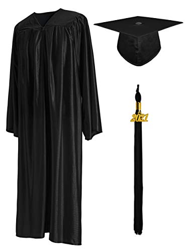 GraduationMall Shiny Graduation Gown Cap Tassel Set 2022 for High School Black 51 Plus(5 6 -5 8 )