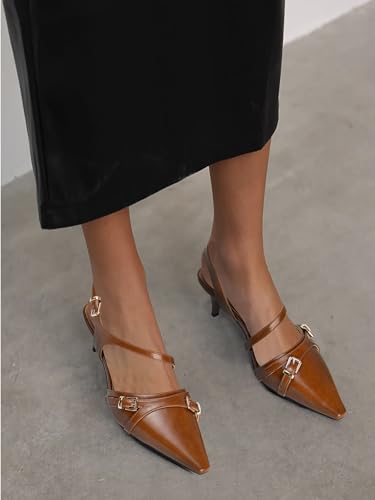 Buckle Slingback Kitten Heel for Women Metal Buckles Strappy Pointed Closed Toe Low Heel Pumps Shoes for Wedding Prom Party Working Office Dress4