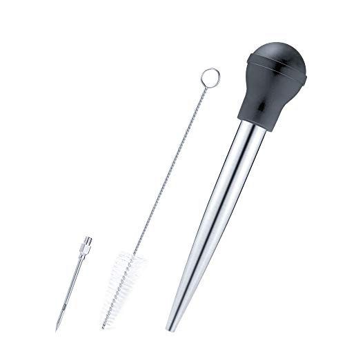 WeTest Stainless Steel Turkey Baster Set of 4 - Flavor Needle and Cleaning Brush, Black, Grey (LJ-JSL-112603)