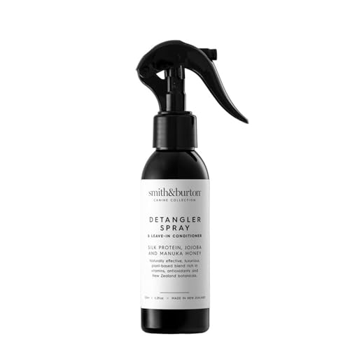 smith&burton Dog & Cat Detangler Spray, Leave-in Conditioner to Remove Mats, Knots & Tangles, with Silk Protein, Jojoba, Restores Lustre, Alleviates Dry Coat, Non-Sticky Coat Care, 4.2 Fl oz