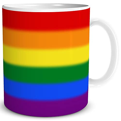 TRIOSK Tasse Regenbogen Flagge Rainbow Liebe LGBT Liebestassen Geschenk für verliebte Paare Valentinstag Männer Frauen Bunt, Keramik 300ml